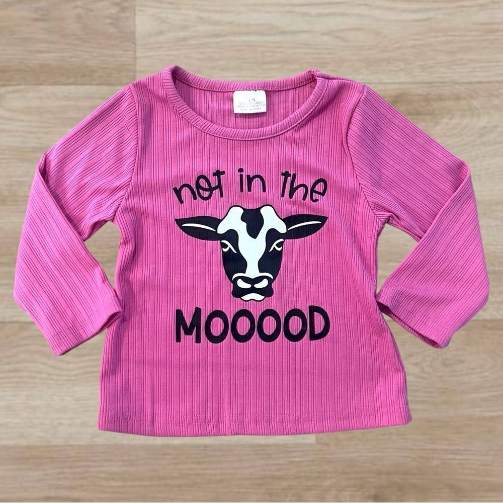 Fuchsia Cow Graphic “Not in the Moood” Toddler Long Sleeve 2T